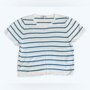 Madewell Women’s Cropped Crewneck Sweater Tee In Stripe Short Sleeves Top Size M
